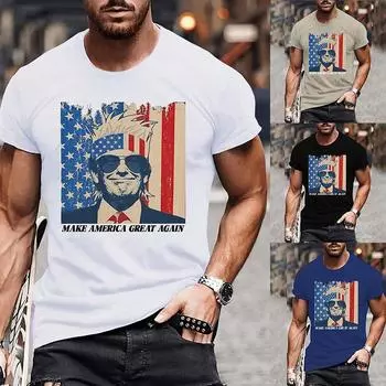 Футболка Trump, летняя повседневная мужская футболка для активного отдыха, повседневная уличная мода, мужской топ с короткими рукавами, футболки Trump с 3D-принтом для мужчин S хаки