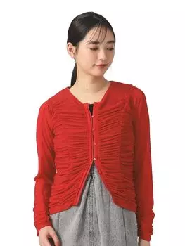 ФУТБОЛКА Тюль Присборенный кардиган КРАСНЫЙ ОДИН РАЗМЕР [Raybeams] L/S Женская красный