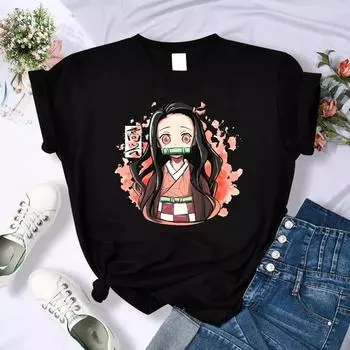 Футболка «Убийца демонов», женская футболка Kimetsu No Yaiba Nezuko, женская футболка Tanjirou Kamado, футболка с рисунком японского аниме, футболка с мангой S