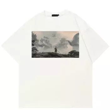 Футболка уличная BLACK MYTH WUKONG с рисунком, хлопковые унисекс-топы, футболки, летняя футболка с короткими рукавами S белый