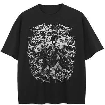 Футболка уличная Cerberus Graphic, хлопковые унисекс-топы, футболки, летние футболки с короткими рукавами M чёрный