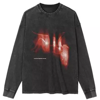 Футболка уличная Flame Shadows Graphic Washed Black, хлопковая, унисекс, топы, футболки, футболка больших размеров с длинными рукавами S чёрный