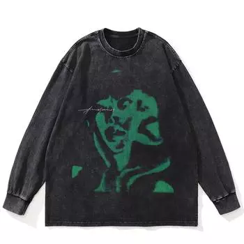 Футболка уличная Grimace Graphic Washed Black, хлопковая, унисекс, большие размеры, длинные рукава, футболка S чёрный