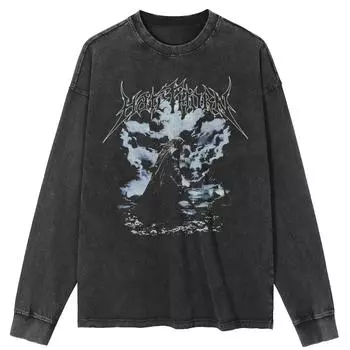 Футболка уличная Hellbringer Graphic Washed Black Футболка из хлопка унисекс с длинными рукавами S чёрный
