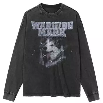 Футболка уличная Husky Graphic Washed Black, хлопковая, унисекс, топы, футболки, большие размеры, длинная футболка S чёрный