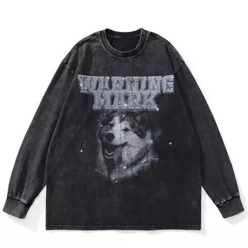 Футболка уличная Hutches Graphic Washed Black, хлопковая, унисекс, большие размеры, длинные рукава, футболка S чёрный