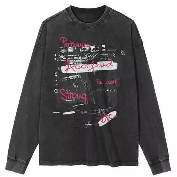 Футболка уличная Leeters Graphic Washed Black, хлопковая, унисекс, топы, футболки, большие размеры, длинная футболка S чёрный