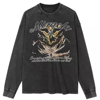 Футболка уличная Miracle Graphic Washed Black, хлопковая, унисекс, топы, футболки, большие размеры, длинная футболка S чёрный