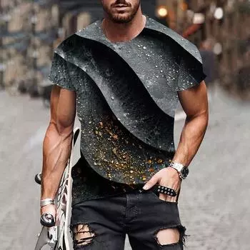 Футболка уличная мужская модная футболка с 3D-принтом оригинальная летняя повседневная футболка с коротким рукавом и круглым вырезом спортивная свободная футболка S синий