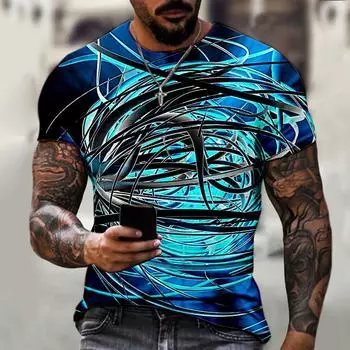 Футболка уличная мужская модная футболка с 3D-принтом оригинальная летняя повседневная футболка с коротким рукавом и круглым вырезом спортивная свободная футболка S