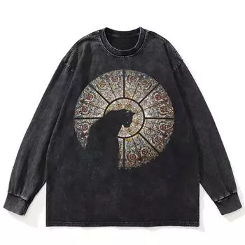 Футболка уличная Mystery Cat Bulldog Graphic Washed Black Футболка унисекс из хлопка большого размера с длинными рукавами S чёрный