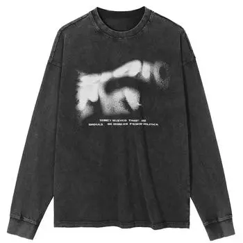 Футболка уличная с буквами и графикой, черная, стираная, хлопковая, унисекс, топы, футболки, футболки больших размеров, длинная футболка S чёрный