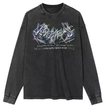 Футболка уличная с буквами и графикой, черная, стираная, хлопковая, унисекс, топы, футболки, футболки больших размеров, длинная футболка S чёрный
