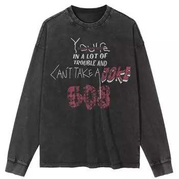 Футболка уличная с буквами и графикой, черная, стираная, хлопковая, унисекс, топы, футболки, футболки больших размеров, длинная футболка S чёрный
