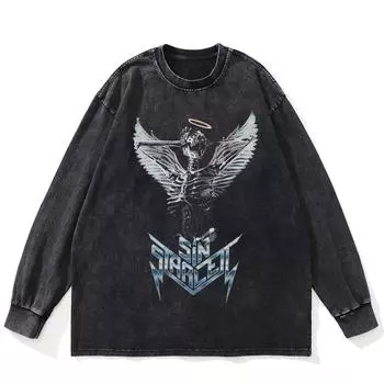 Футболка уличная с принтом Alien, черная, стираная, хлопковая, унисекс, большие размеры, с длинными рукавами S чёрный