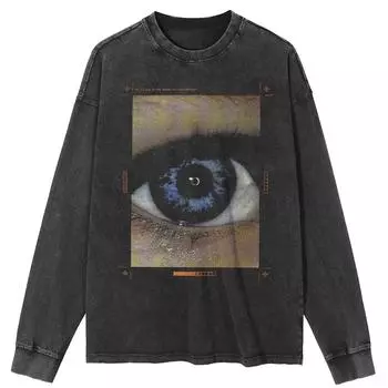 Футболка уличная с принтом Big Eye Graphic Washed Black, хлопковая, унисекс, топы, футболки, футболки больших размеров, длинная футболка S чёрный
