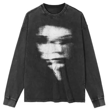 Футболка уличная с принтом Big Face Graphic Washed Black, хлопковая, унисекс, топы, футболки, футболка больших размеров с длинными рукавами S чёрный