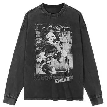 Футболка уличная с принтом клоуна, черная, стираная, хлопковая, унисекс, топы, футболки, большие размеры, длинная футболка S чёрный