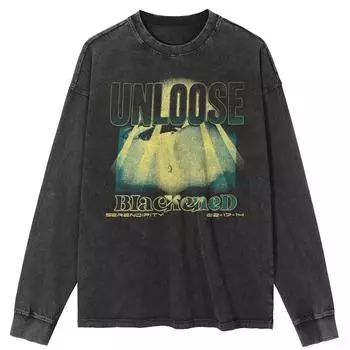 Футболка уличная с принтом НЛО, черная, стираная, хлопковая, унисекс, топы, футболки, футболка больших размеров с длинными рукавами S чёрный