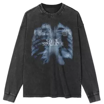 Футболка уличная с принтом «рентген груди» черного цвета, хлопковая, унисекс, топы, футболки, футболки больших размеров, длинная футболка S чёрный