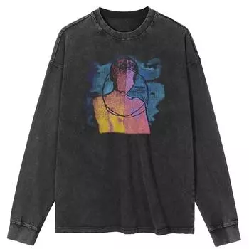Футболка уличная с рисунком Art Graphic Washed Black Футболка из хлопка унисекс с длинными рукавами S чёрный