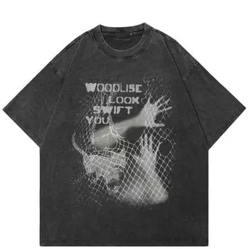 Футболка уличная с рисунком Cat Shadows, черная, стираная, хлопковая, унисекс, топы, футболки, летняя, с короткими рукавами S чёрный