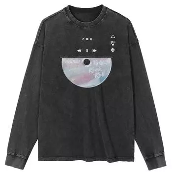 Футболка уличная с рисунком CD, черная, стираная, хлопковая, унисекс, топы, футболки, большие размеры, длинная футболка S чёрный