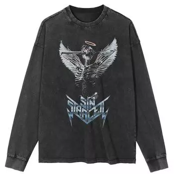 Футболка уличная с рисунком черепа, черная, стираная, хлопковая, унисекс, топы, футболки, футболки больших размеров, длинная футболка S чёрный