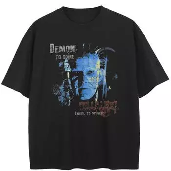 Футболка уличная с рисунком демона, хлопковые унисекс-топы, футболки, летние футболки с короткими рукавами M чёрный