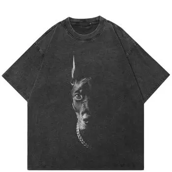 Футболка уличная с рисунком добермана на половину лица, хлопковая футболка унисекс, футболки, летние футболки с короткими рукавами S чёрный