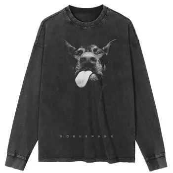 Футболка уличная с рисунком Dobermann, черная, стираная, хлопковая, унисекс, топы, футболки, футболка больших размеров с длинными рукавами S чёрный