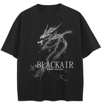 Футболка уличная с рисунком дракона, черная, хлопковая, унисекс, топы, футболки, летняя, с короткими рукавами M чёрный