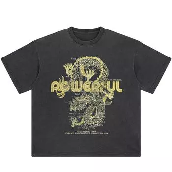 Футболка уличная с рисунком дракона, черная, стираная, хлопковая, унисекс, топы, футболки, летняя, с короткими рукавами S чёрный