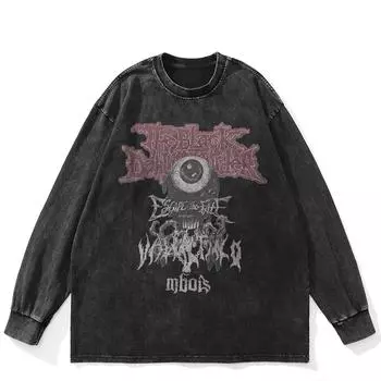 Футболка уличная с рисунком глазного яблока, черная, стираная, хлопковая, унисекс, большие размеры, с длинными рукавами S чёрный