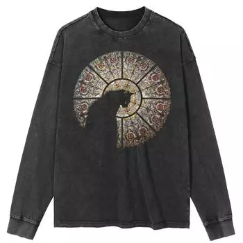 Футболка уличная с рисунком кота из искусственного меха, черная, хлопковая, унисекс, топы, футболки, футболка больших размеров с длинными рукавами XL чёрный