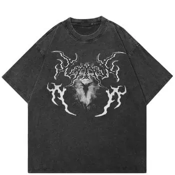 Футболка уличная с рисунком летучей мыши, черная, стираная, хлопковая, унисекс, топы, футболки, летняя, с короткими рукавами S чёрный
