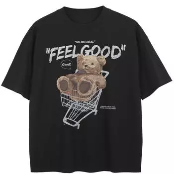 Футболка уличная с рисунком медведя-куклы, хлопковые унисекс-топы, футболки, летняя футболка с короткими рукавами M чёрный