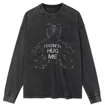 Футболка уличная с рисунком медведя Spiny Bear, черная, стираная, хлопковая, унисекс, топы, футболки, футболки больших размеров, длинная футболка S чёрный