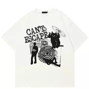 Футболка уличная с рисунком мультяшного кота, хлопковая футболка унисекс, футболки, летние футболки с короткими рукавами S белый