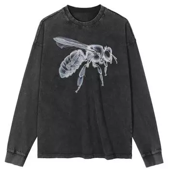 Футболка уличная с рисунком пчелы, черная, стираная, хлопковая, унисекс, топы, футболки, большие размеры, длинная футболка S чёрный