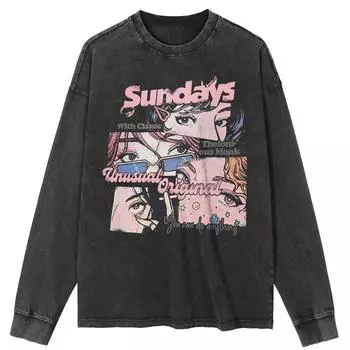 Футболка уличная с рисунком японского аниме, черная, стираная, хлопковая, унисекс, топы, футболки, большие размеры, длинная футболка S чёрный