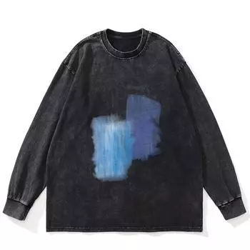 Футболка уличная с рисунком с обеих сторон, черная, стираная, хлопковая, унисекс, большого размера, с длинными рукавами S чёрный