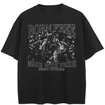 Футболка уличная с рисунком собаки, черная, хлопковая, унисекс, топы, футболки, летняя, с короткими рукавами M чёрный