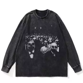 Футболка уличная с рисунком Ugly Face, черная, стираная, хлопковая, унисекс, большие размеры, с длинными рукавами S чёрный