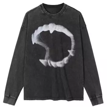 Футболка уличная с рисунком Vampurr Teeth, черная, с эффектом потертости, хлопковая, унисекс, топы, футболки, футболка больших размеров с длинными рукавами S чёрный