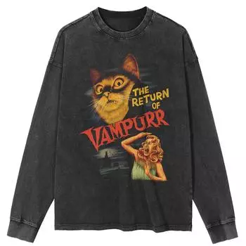 Футболка уличная Vampurr Graphic Washed Black, хлопковая, унисекс, топы, футболки, футболка больших размеров с длинными рукавами S чёрный