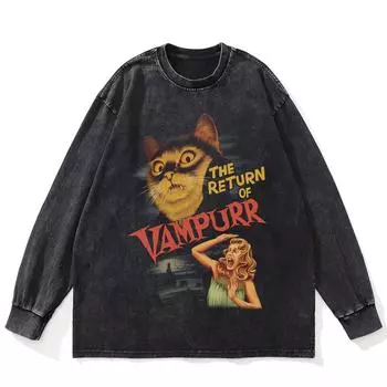 Футболка уличная Vampurr Graphic Washed Black, хлопковая, унисекс, большие размеры, длинные рукава, футболка S чёрный