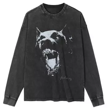 Футболка уличная Watchdog Graphic Washed Black, хлопковая, унисекс, топы, футболки, большие размеры, длинная футболка S чёрный