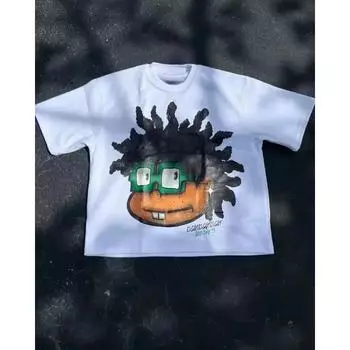 Футболка уличная Y2K готическая хип-хоп мультяшная аниме-графика принт свободная футболка мужская круглая горловина хлопковая с коротким рукавом S