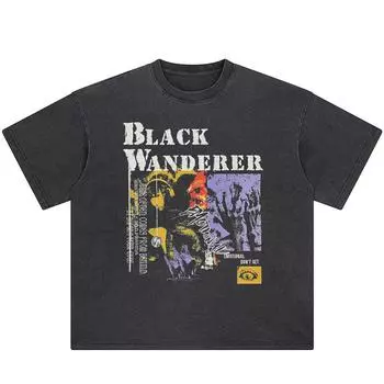 Футболка уличной одежды с абстрактным рисунком, хлопковая стираная черная футболка, унисекс, топы, футболки, летние футболки с короткими рукавами S чёрный